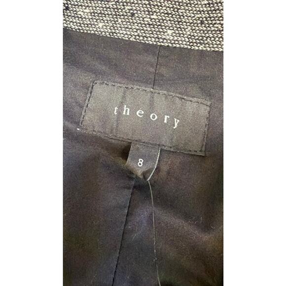 Theory Dancey K Tweed Blazer Sz 8 Black White Preppy Work Academia Capsule Brit - Picture 3 of 14